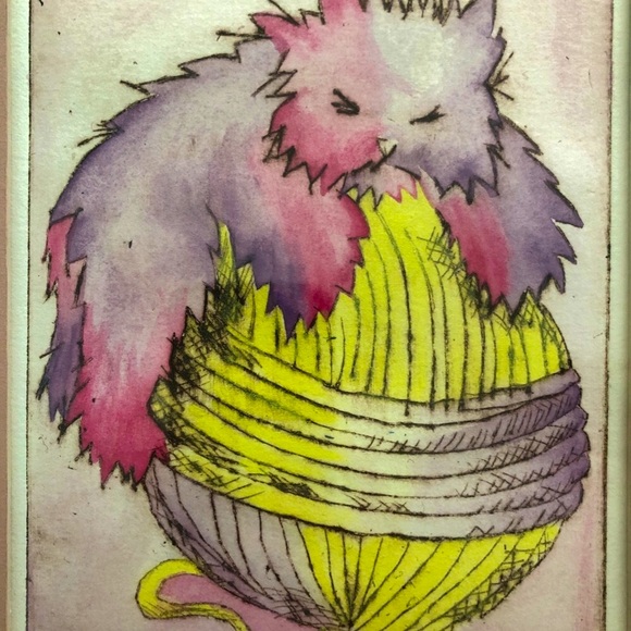 ❤️”HOST PICK”❤️ Bon Bon's "Kitty On Yarn Watercolor painting" - Picture 2 of 3